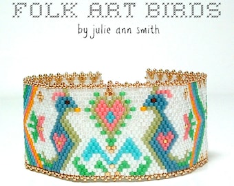 Julie Ann Smith Designs FOLK ART BIRDS Odd Count Peyote Bracelet Pattern