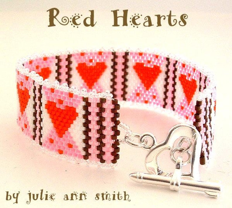 Julie Ann Smith Designs RED HEARTS Odd Count Peyote Bracelet Pattern image 2