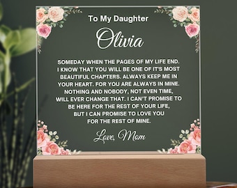Daughter Acrylic Square Plaque from Mom Dad, Someday When The Pages of My Life End, Custom Name Personalized Christmas Valentine&#39;s Day Gift
