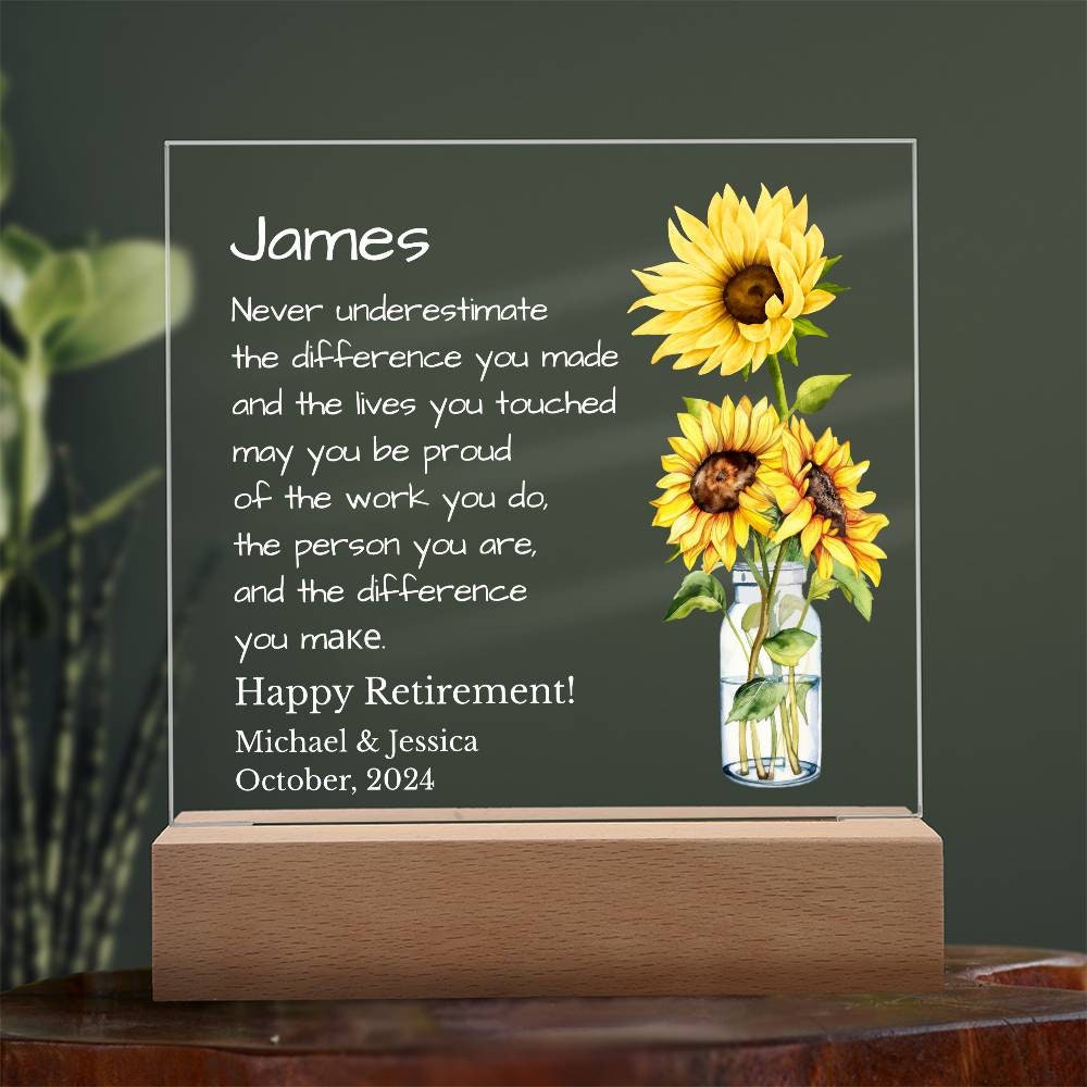 Personalized Retirement Acrylic Square Plaque Gift For Boss Coworker, Never Underestimate Difference You made, Retirement Appreciation Gift