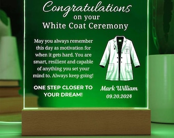 Custom White Coat Ceremony Gift Acrylic Square Plaque for Future Doctor First White Coat Medical Student Personalized Med School Graduation