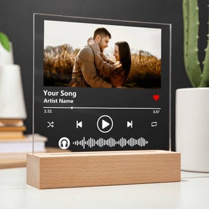 Custom Acrylic Music Plaque Personalized Song Picture Frame LED Square Plaque Anniversary Lover Gifts for Him Her Couple Gifts
