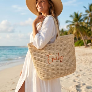 Bolsa de palha personalizada para madrinhas, bolsa de praia com nome bordado à mão, lembrancinha para despedida de solteira, presente de casamento exclusivo, bolsa de ombro em ráfia