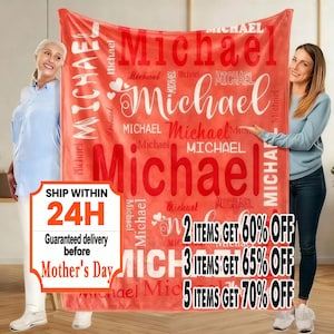 Personalized Name Blanket for Kids, Custom Fleece Nursery Blanket for Newborn, Kids Throw Blanket, Mother's Day Gift, Custom Easter Blanket
