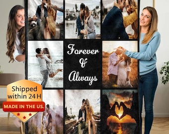 Custom Blanket with Photos Collage, Personalized Picture Blanket Gifts, Use Photos from Wedding, Birthday, Pets, Children, Family Memories