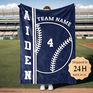 Manta de béisbol con nombre personalizado, manta de equipo, regalos de béisbol para niños, regalos para amantes del béisbol, regalos para niños, regalos para hombres