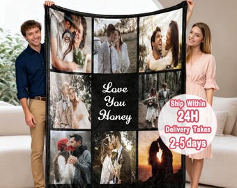 Custom Blanket with Photos Collage, Personalized Family Picture Blanket With Text, 2026 Best Photo Gifts For Mother's Day and Father's Day