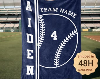 Baseball Blanket with Custom Name, Blanket Team Throw Blanket, Boys Baseball Gifts, Gifts For Baseball Lovers, Gifts For Boys, Gifts For Men