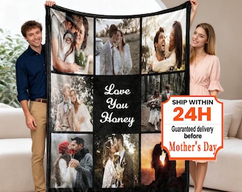 Custom Blanket with Photos Collage, Personalized Family Picture Blanket With Text, 2026 Best Photo Gifts For Mother's Day and Father's Day