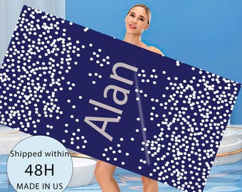 Custom Polka Dot Beach Towel, Personalized Kids Beach Towel, Vacation Gifts For Boy, Birthday Gift For Girls,Monogrammed Beach Towels