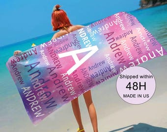 Custom Baby Beach Towel, Personalized Monogram Name Towel, Vacation Gifts For Boy, Birthday Gift For Girls,Kids Beach Towel,Bride Pool Towel