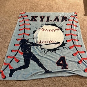 Baseball Blanket with Custom Name, Blanket Team Throw Blanket, Boys Baseball Gifts, Gifts For Baseball Lovers, Gifts For Boys, Gifts For Men image 2
