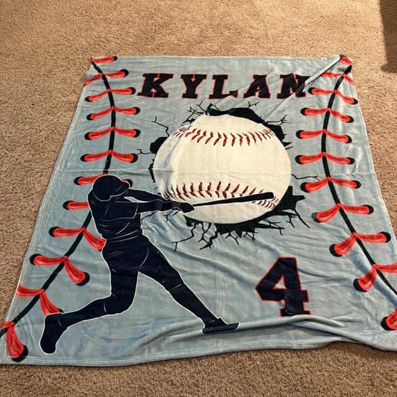 Baseball Blanket with Custom Name, Blanket Team Throw Blanket, Boys Baseball Gifts, Gifts For Baseball Lovers, Gifts For Boys, Gifts For Men image 2
