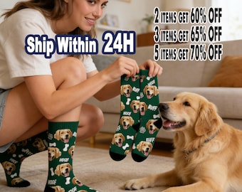 Custom Pet Socks Gift for Dog Mom, Personalized Photo Socks with Pet Faces, Smiley Socks for Dog Lover, Funny Birthday Gifts for Pet Family