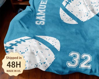 Personalized Sports Team Blanket with Name, Kids Sports Blanket, Custom Birthday Gift for Kids, Basketball Football Baseball Blanket