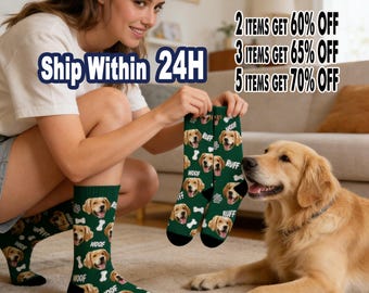 Custom Pet Socks Gift for Dog Mom, Personalized Photo Socks with Pet Faces, Smiley Socks for Dog Lover, Funny Birthday Gifts for Pet Family