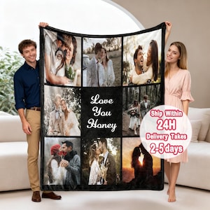 Custom Blanket with Photos Collage, Personalized Picture Blanket Gifts, Use Photos from Wedding, Birthday, Pets, Children, Family Memories