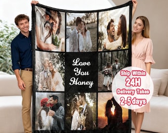 Custom Blanket with Photos Collage, Personalized Picture Blanket Gifts, Use Photos from Wedding, Birthday, Pets, Children, Family Memories