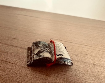 OPEN Teeny-Tiny Miniature Manuscript Reproduction Book, 1:48 For Dollhouse Library, Dnd, Gifts, bibliophile OOAK (brown book cover)