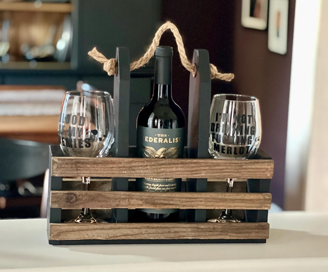 Rustic Barnwood Wine Carrier – Reclaimed Wood, Snarky Wine Glasses - Etsy
