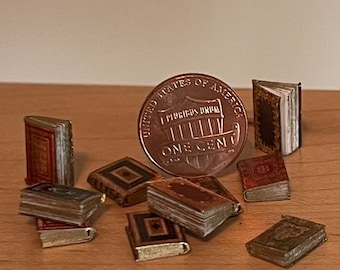 10 Teeny-Tiny Miniature Manuscript Reproduction Books with Gold gilded Pages, 1:48 For Dollhouse Library, Dnd, Gifts, bibliophile