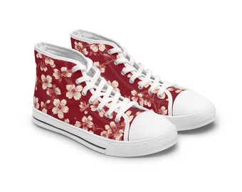 Red and White Floral Print High Top Sneakers: Stylish Comfort for Women