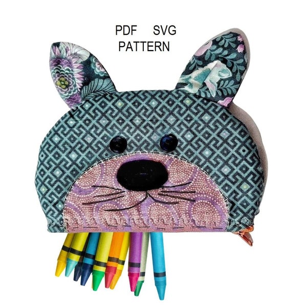 Cat bag, DIY sewing pattern for children. Sewn in SVG, PDF, jpg .Colorful toy holder, beauty case for make-up in fabric. Sewing tutorial.