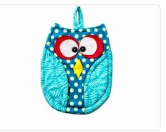 Diy kitchen owl pot holder.Step by step tutorial with photos.Sewn in SVG,PDF,JPG.Kitchen model to furnish the home,easy to sew.