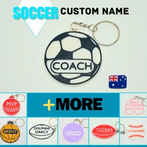 3d Printed SOCCER SPORTS Lover KEYCHAIN, Personalized Name Bag Tag and Custom Sports Key Ring Gift for Soccer Enthusiasts