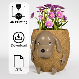 Puppy Dog Vase - Digital STL 3D Printed File, Home Decor for Flowers and Plants Holder