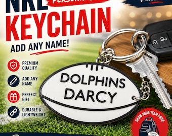 Personalised NRL Rugby Ball Keychain | Custom Football Keyring | Sports Bag Accessory | Australian Made