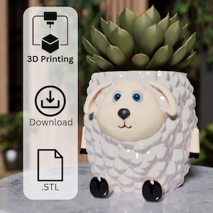 Sheep 3d Printed Vase - Animal Digital STL File, Home Decor for Flowers and Plant Holder