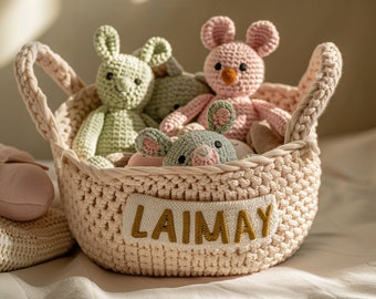 personalized Baby shower gift basket, baby Gift Basket Rope Cotton Basket Baby Gift Basket,Storage Basket Baby Name Gift