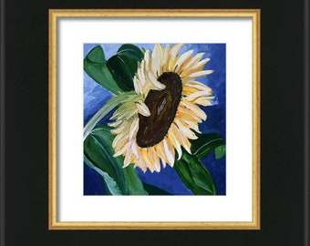 Sunflowers  Print  from Original Art Painting Blues and Yellows from an Original Painting for Your Home Free U.S. Shipping