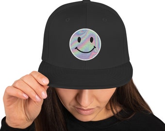 Holografisches Smiley-Gesicht | Klassische Snapback-Mütze für Herren und Damen | Benutzerdefinierte Baseball-Mütze