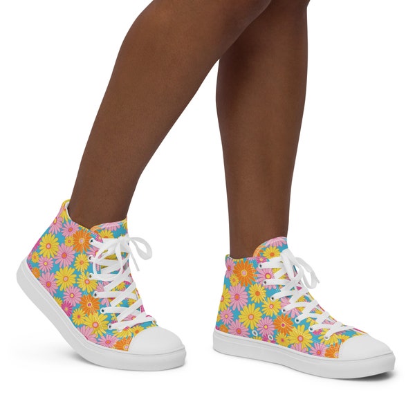 Women’s High Top Canvas Shoes |  Casual Sneaker | Custom Design Graphic Print Shoes | Floral Design | Colourful Flower Design