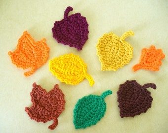 Crocheted Autumn Leaf Appliques, Embellishments, Magnets or Pins - Choose your Colors and Designs