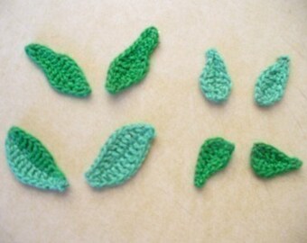 10 Leaf Appliques, Embellisments, Hand Crochet - Choose your colors and Sizes