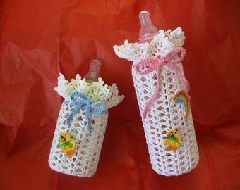 Crocheted Baby Bottle Covers - Small or Large - Choose your design, colors and appliques