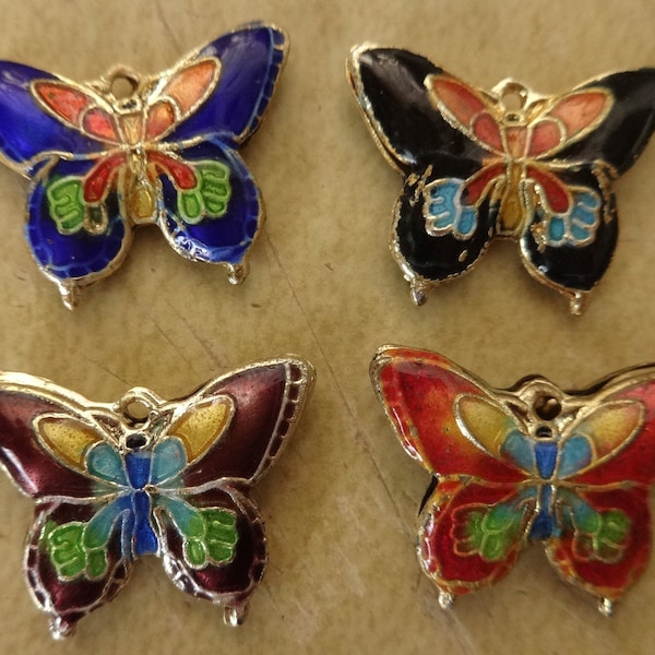 Mix Your Colors However You Want To, You Choose, Handmade Cloisonne Enamel Butterfly Pendants, Beads, Charms, 20 mm X 15 mm
