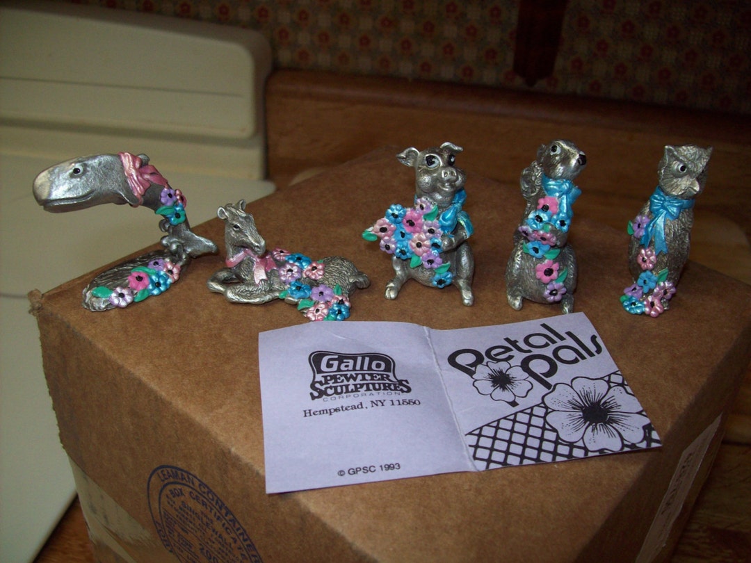Gallo Pewter Sculptures, Vintage Petal Pals, Figurine Collectables 1992, Owl, Squirrel, or Whale