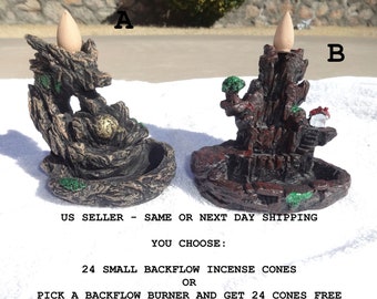 Backflow Incense Burner Holder Backflow Incense Cones Mixed Scents Dragon House Mountain Resin Waterfall Effect