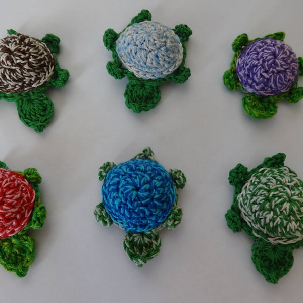Crocheted Large 3D Turtle Applique, Embellishment, Magnet, Pin, Earrings - Your Choice of Colors