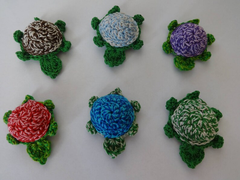 Crocheted Large 3D Turtle Applique, Embellishment, Magnet, Pin, Earrings Your Choice of Colors image 1