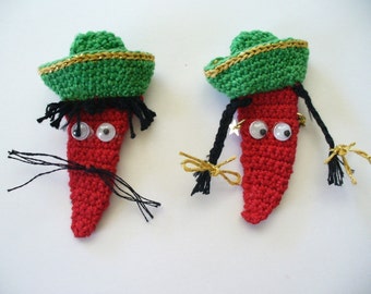 Crocheted Red Hot Chili Pepper Boy or Girl Applique, Embellishment, Magnet, Pin or Earrings