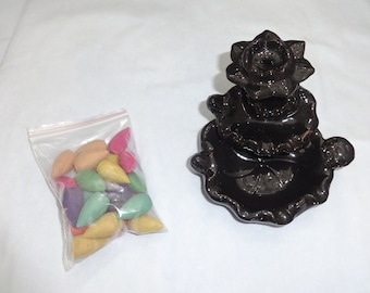 Lotus Flower Backflow Incense Cone Burner Holder Meditation Yoga Incense Sticks Cones Mixed Scents Waterfall Effect