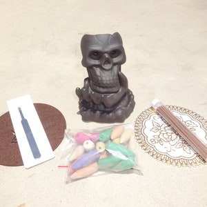 Skull Backflow Incense Burner in Hand Holder Incense Sticks Cones Mixed Scents Gothic Horror Skeleton Free Matte Tweezers Cones and Sticks