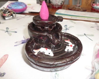 Backflow Incense Burner Holder Waterfall Effect Backflow Incense Cones Flower Mixed Scents Stone Mill with Koi Fish