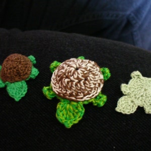 Crocheted Large 3D Turtle Applique, Embellishment, Magnet, Pin, Earrings Your Choice of Colors image 2