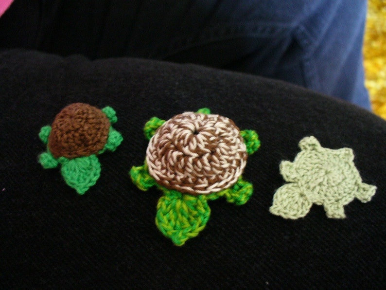 Crocheted Large 3D Turtle Applique, Embellishment, Magnet, Pin, Earrings Your Choice of Colors image 2